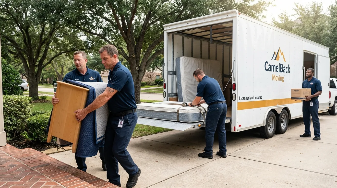 Crew loading residential truck for cross-state move from Interlachen, FL