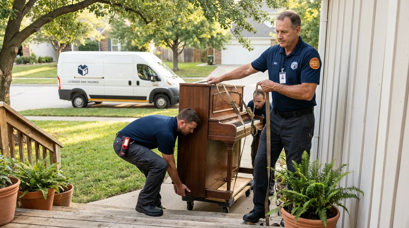 Licensed piano movers securing grand piano in Interlachen, FL